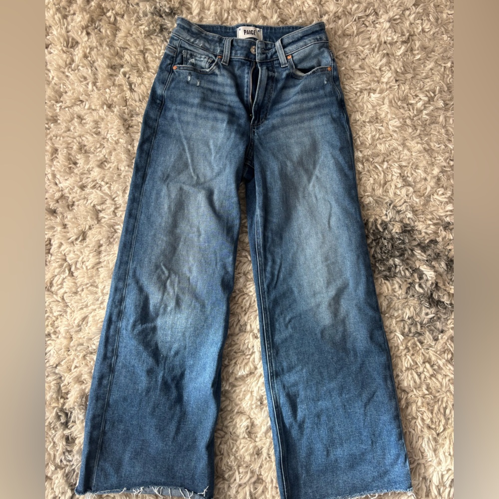 Paige Anessa High Waist Raw Hem Wide Leg Jeans